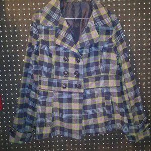 Black Lipstick - Purple & Green Plaid Pea Coat